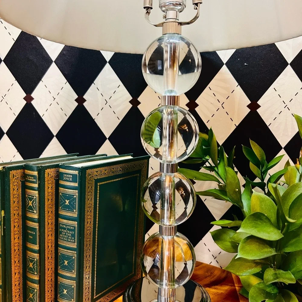 Ralph Lauren Pair‎ Table Lamps Crystal Balls Farrah– Silver Base Elegance Luxury